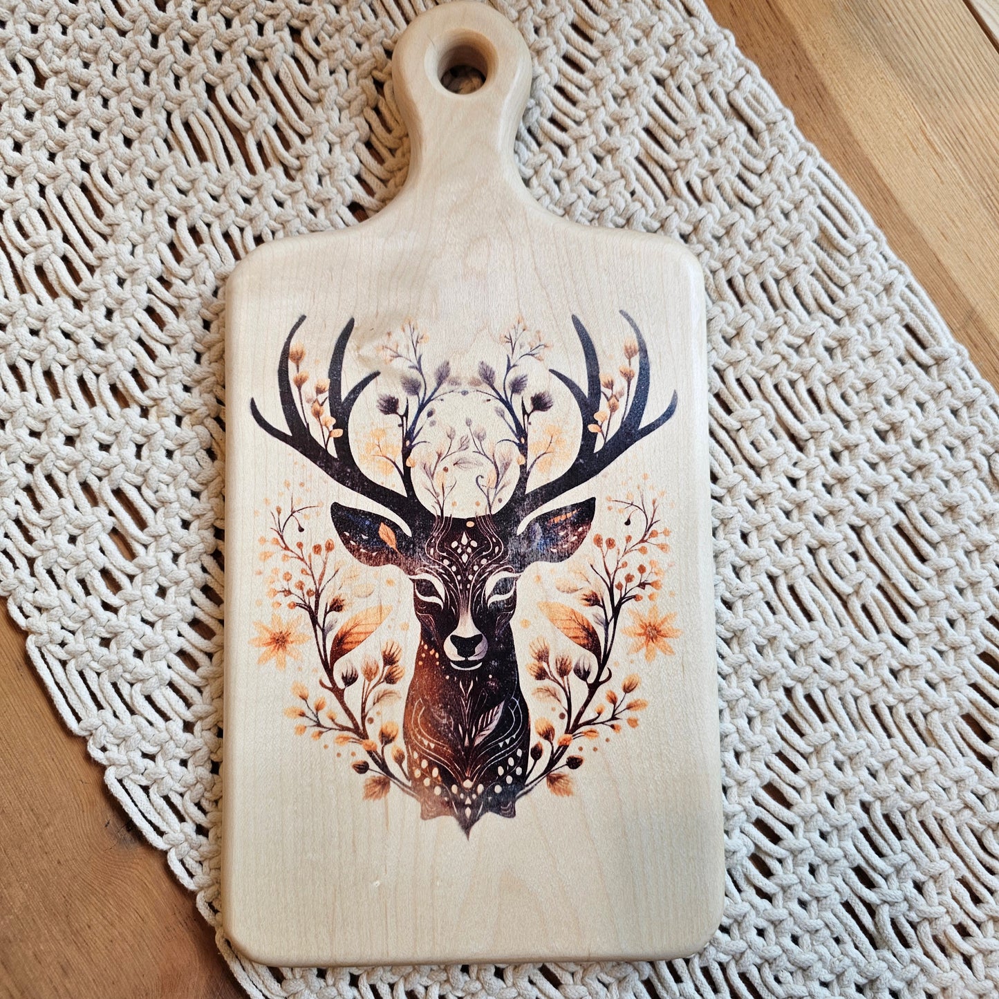 Cutting Board- Maple- 14 x 7- Scandinavian Folk Art- Deer