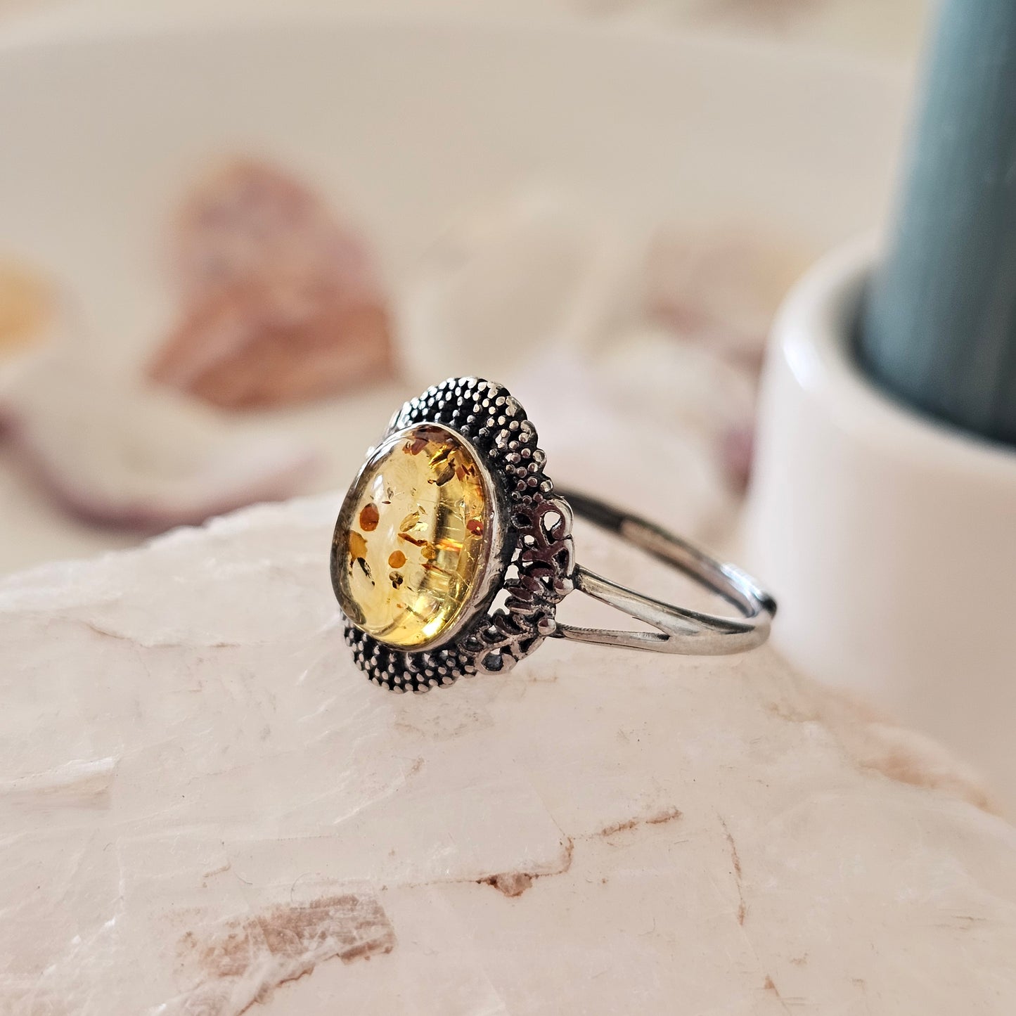 Sterling Silver Amber Ring- Style 02