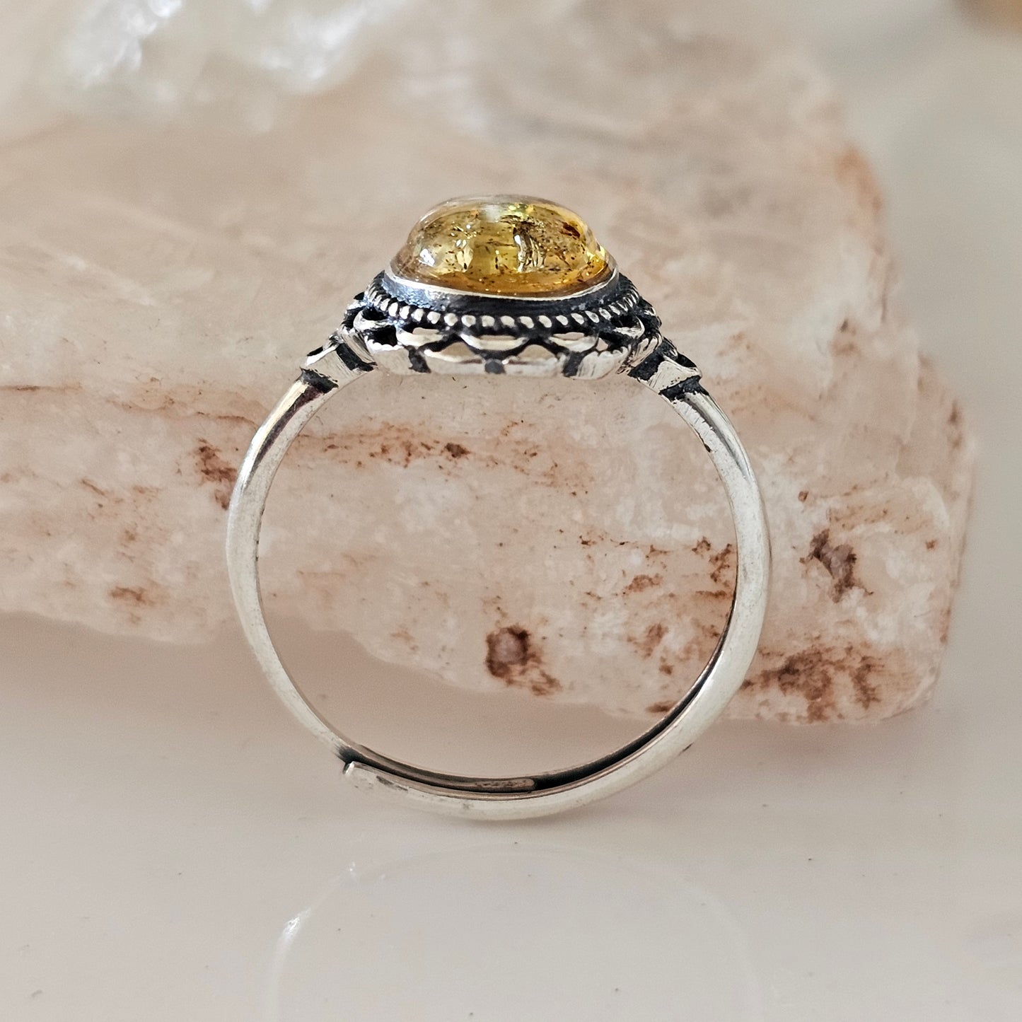 Sterling Silver Amber Ring- Style 10