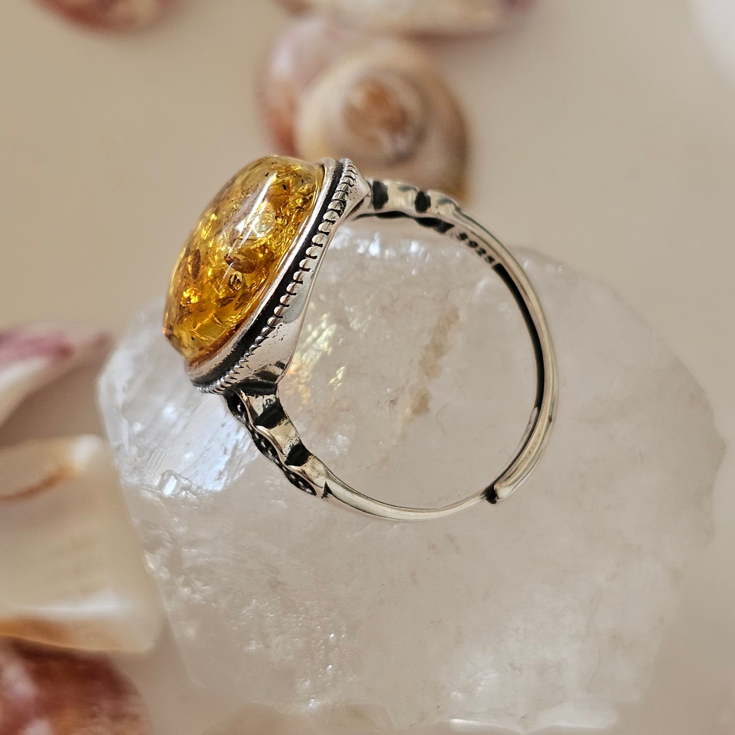 Sterling Silver Amber Ring- Style 05