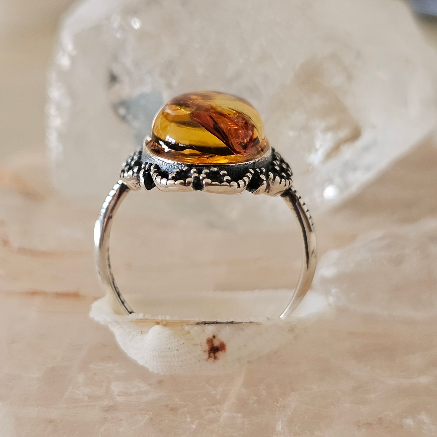 Sterling Silver Amber Ring- Style 06