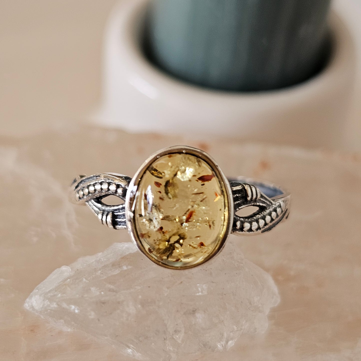 Sterling Silver Amber Ring- Style 08