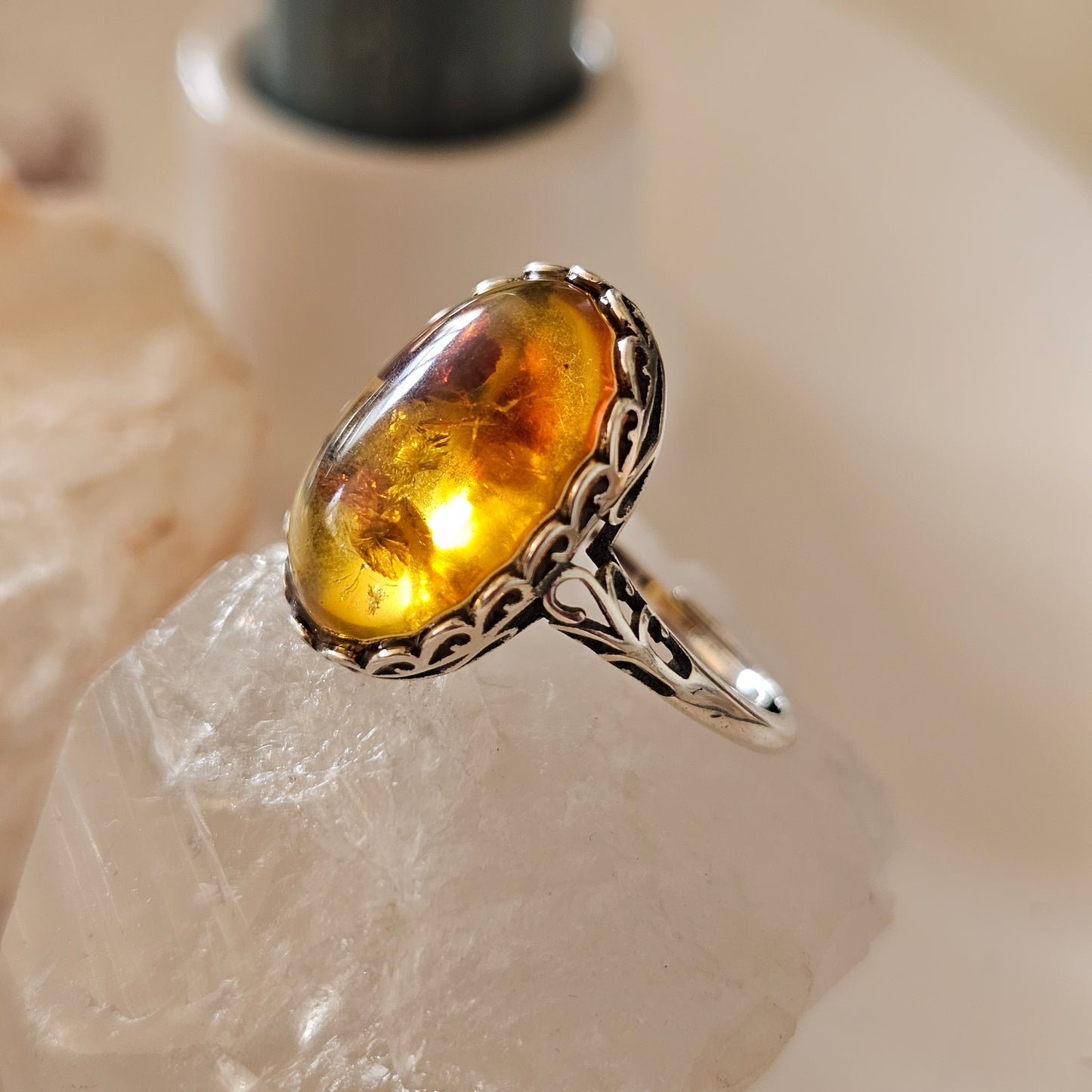 Sterling Silver Amber Ring- Style 04