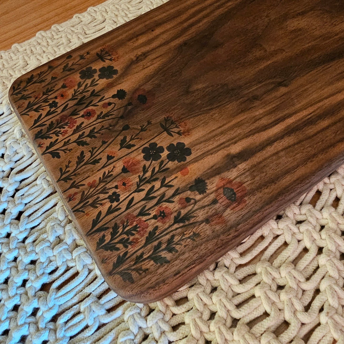 Folk Art Charcuterie Board- Black Walnut 18"x8.5"