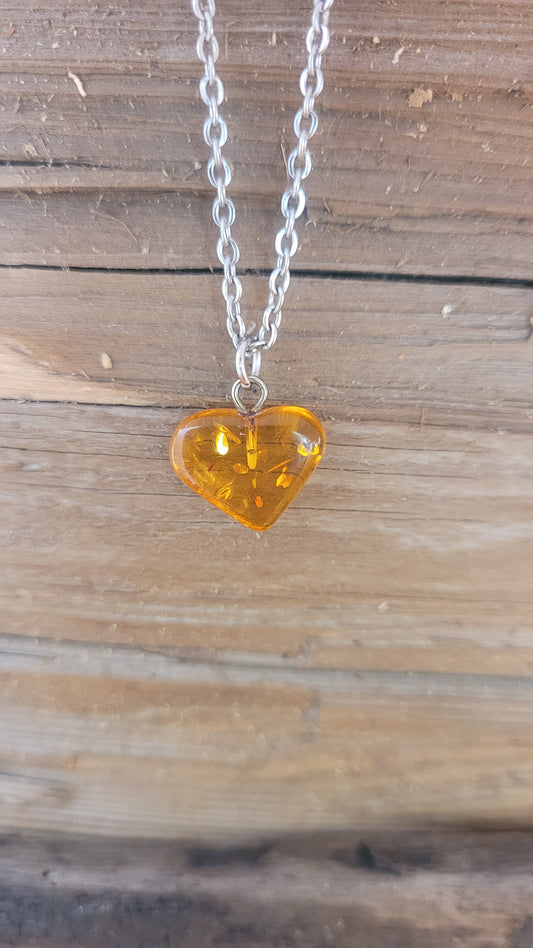 Genuine Amber Heart Necklace