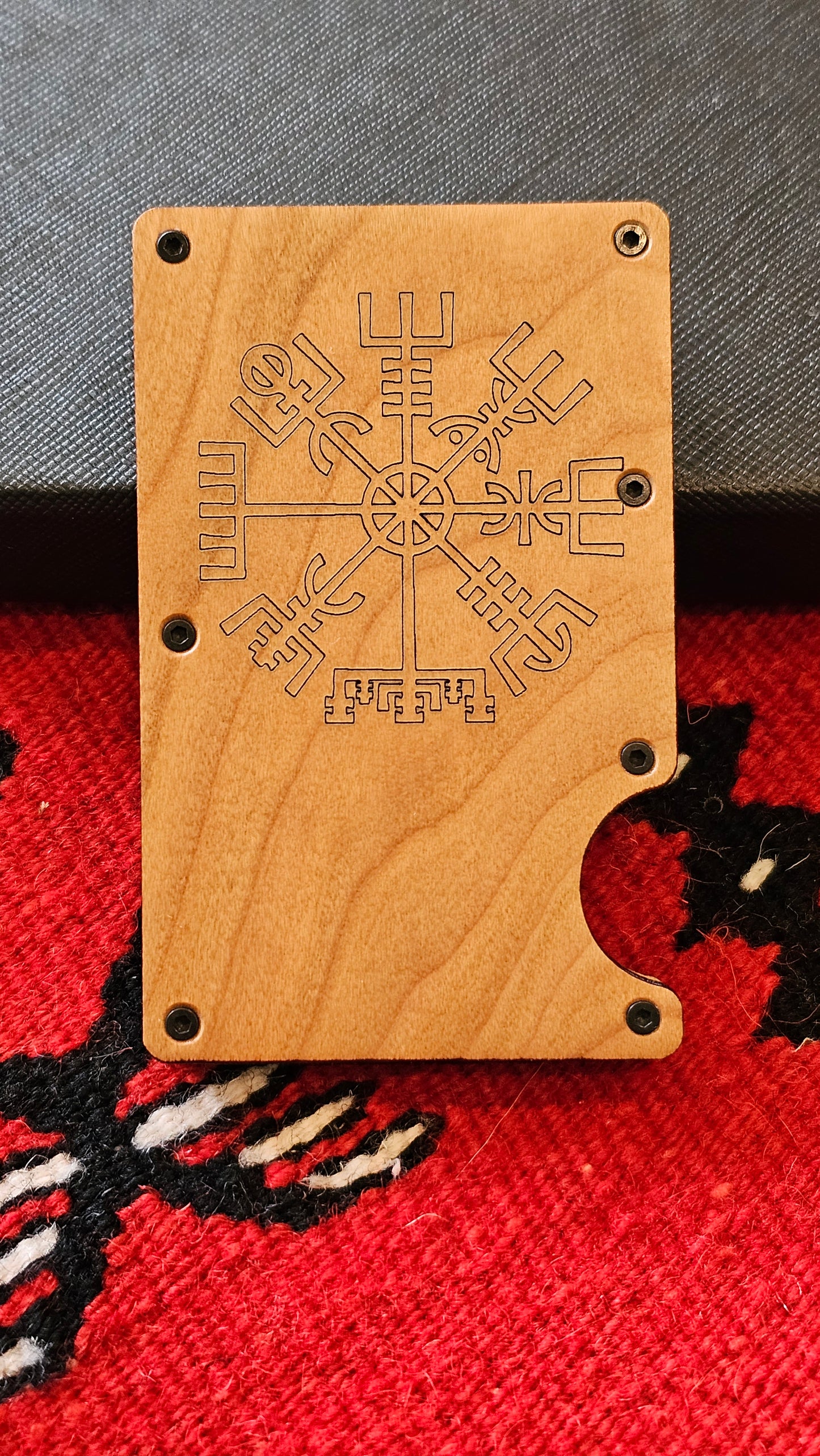 Minimalist Wood Wallet- Viking Compass