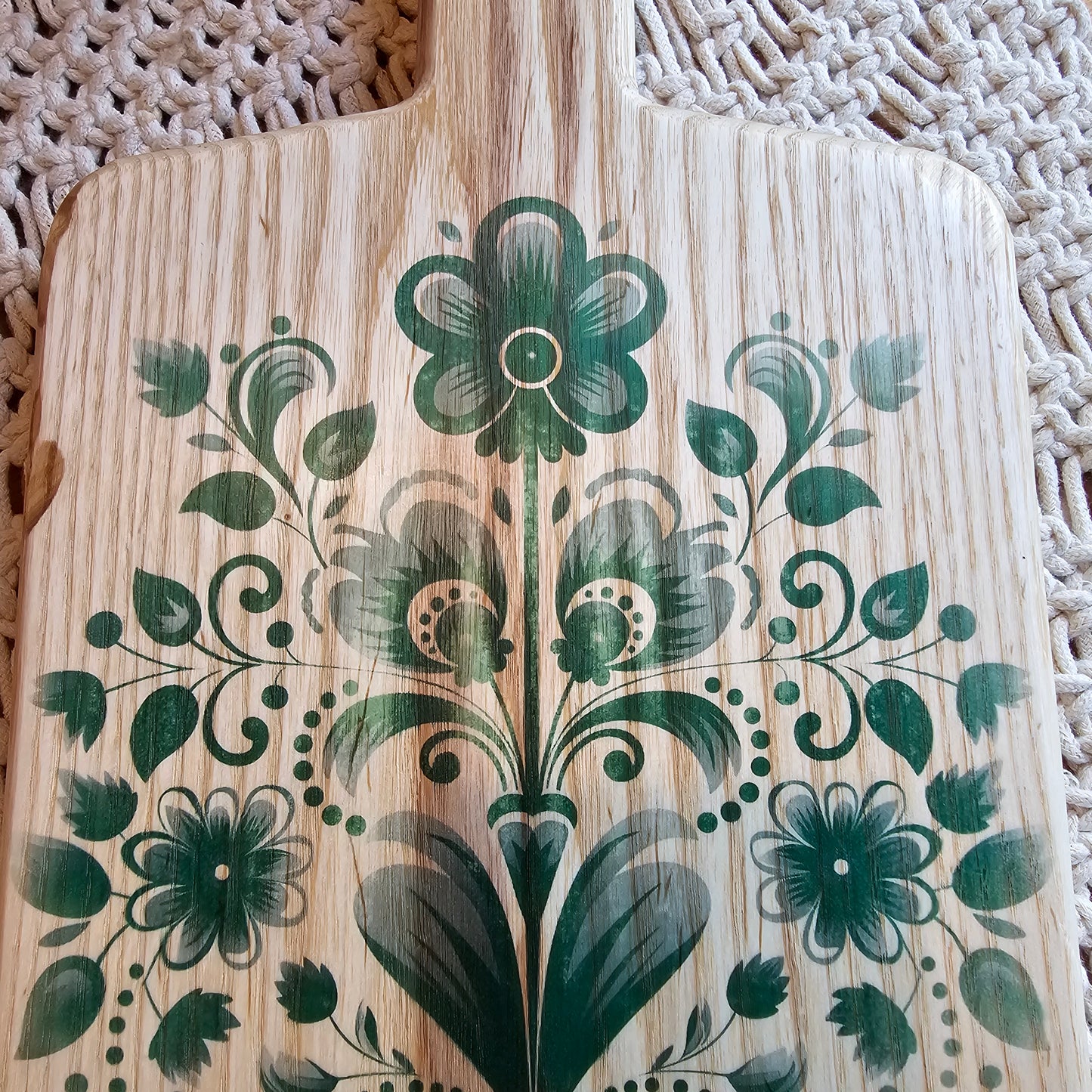 Cutting Board- Hickory- 14 x 8- Scandinavian Folk Art- Flowers