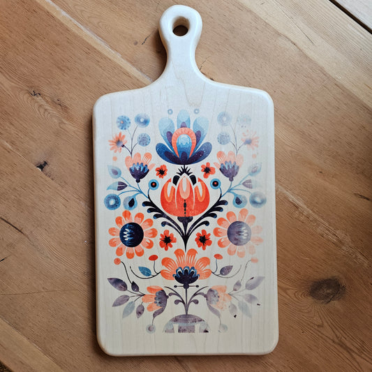 Cutting Board- Maple- 15.5 x 8- Scandinavian Folk Art- Floral