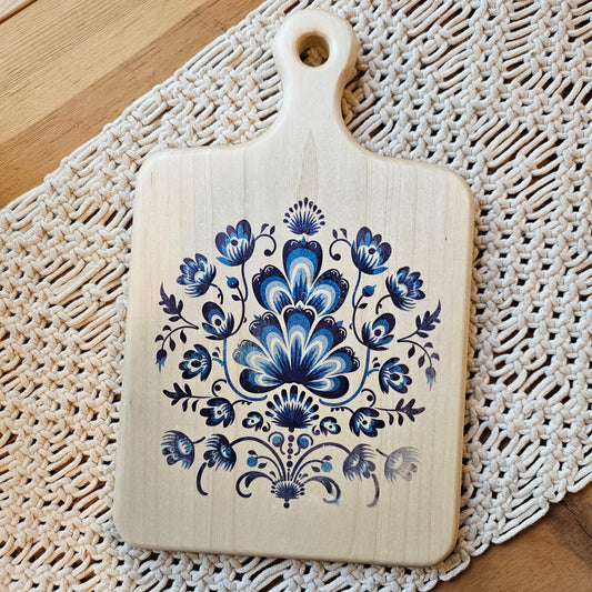Cutting Board- Maple- 13 x 8- Scandinavian Folk Art- Blue Floral
