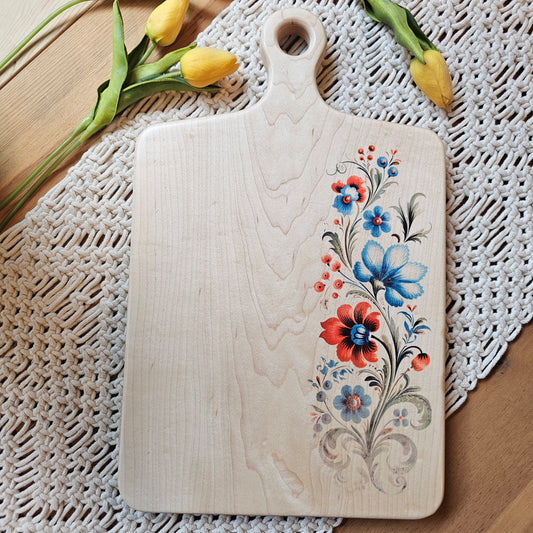 Cutting Board- Maple- 15.5 x 9.5- Scandinavian Folk Art- Floral