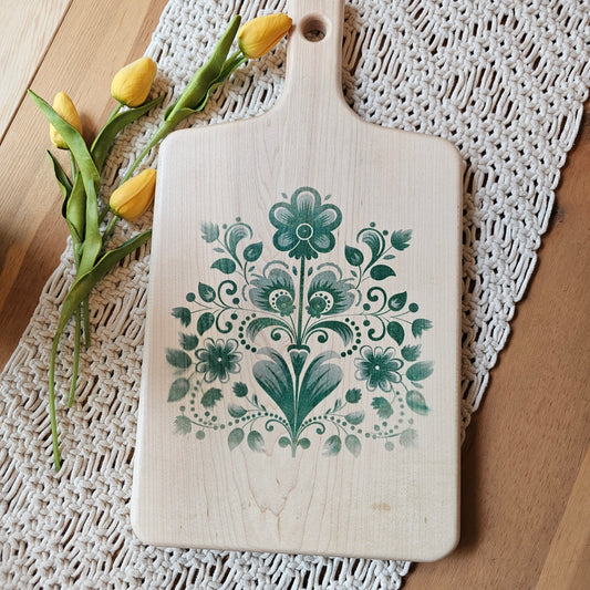 Cutting Board- Maple- 17.5 x 9.5- Scandinavian Folk Art- Flowers