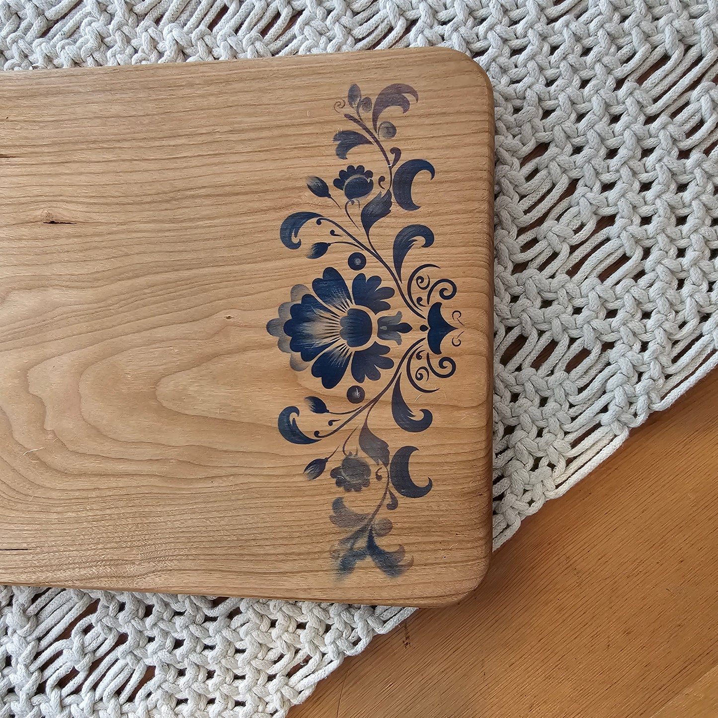 Cutting Board- Cherry- 14 x 8.5- Scandinavian Folk Art- Floral