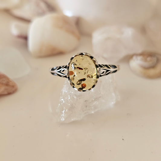 Sterling Silver Amber Ring- Style 01