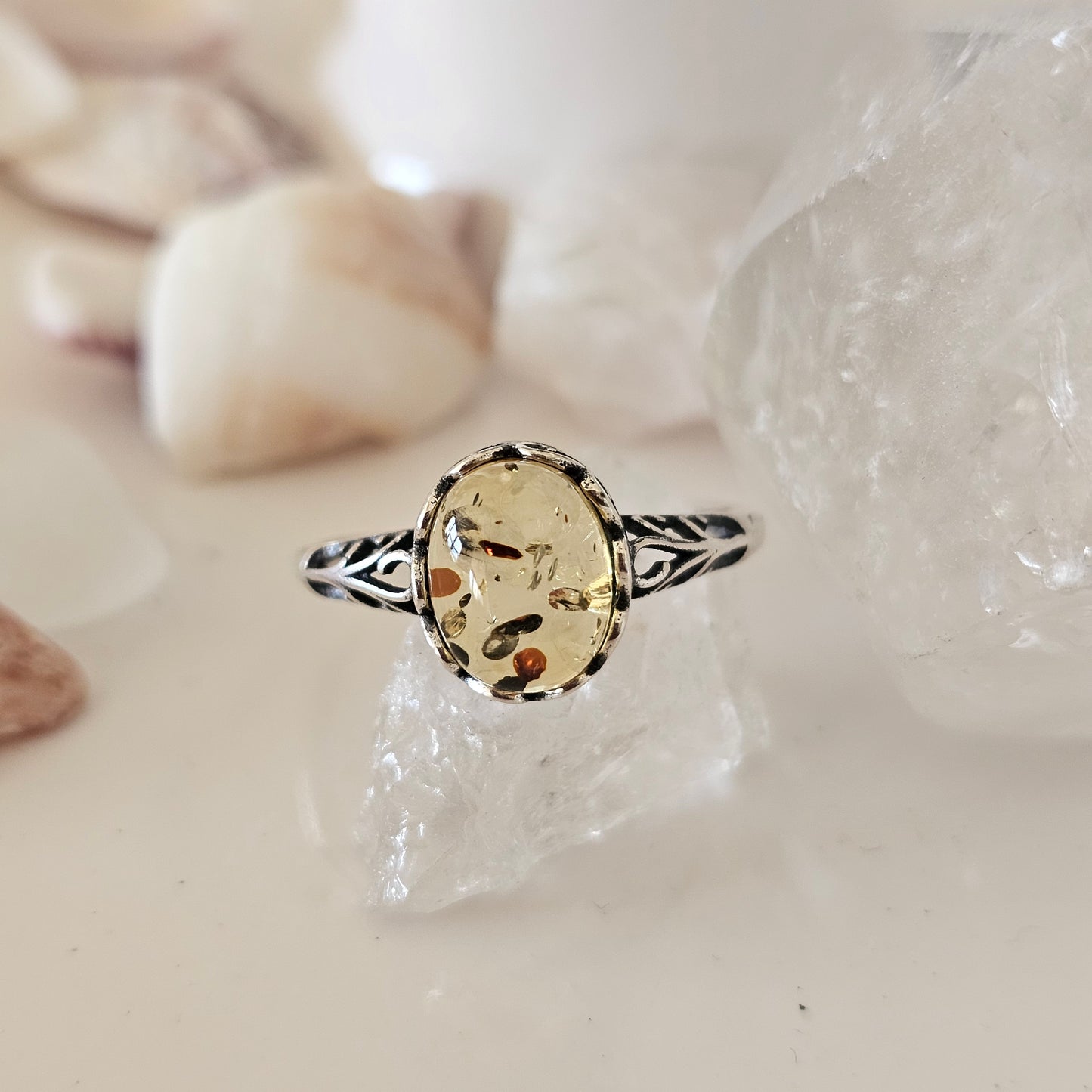 Sterling Silver Amber Ring- Style 01