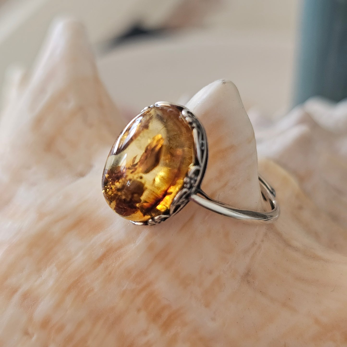 Sterling Silver Amber Ring- Style 03