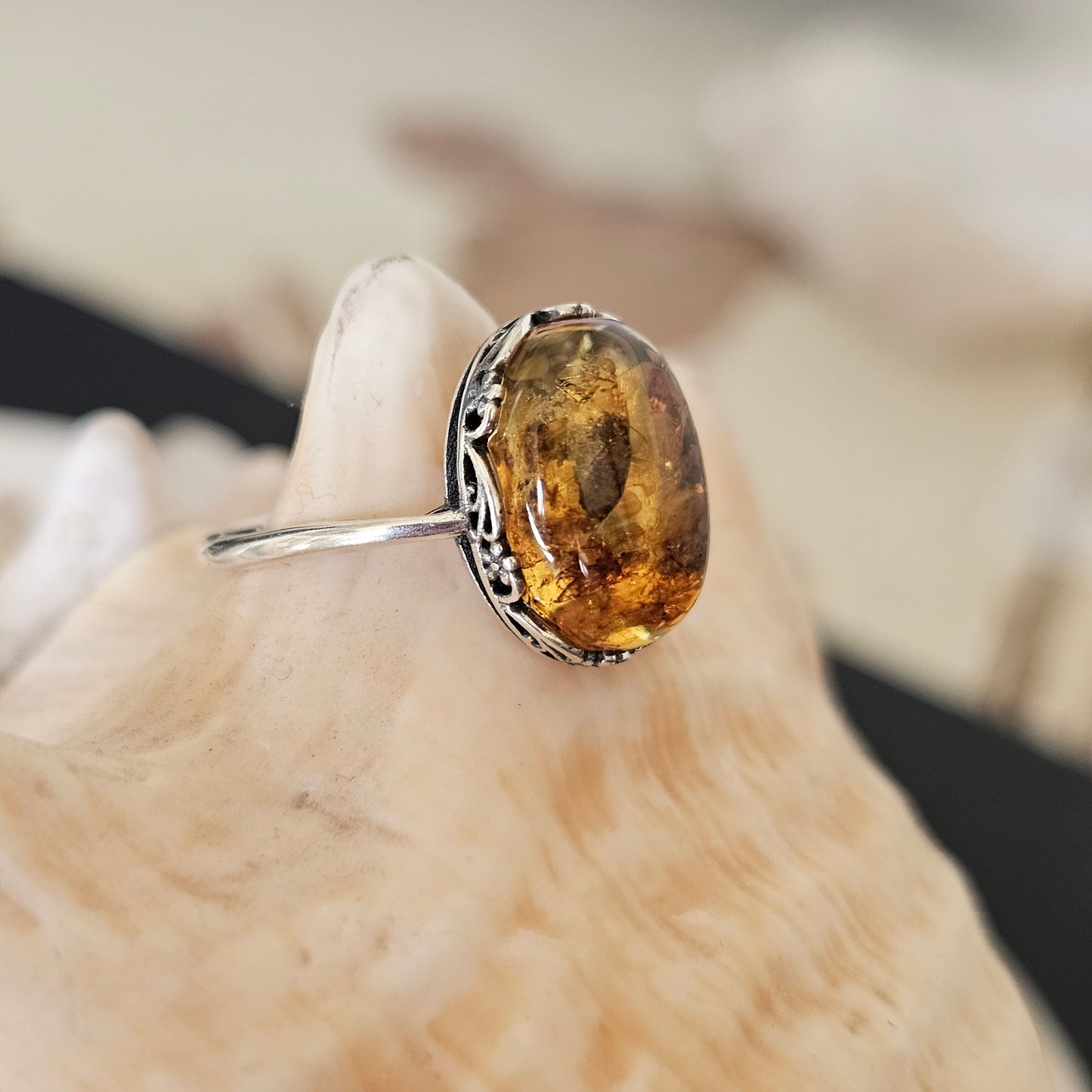 Sterling Silver Amber Ring- Style 03