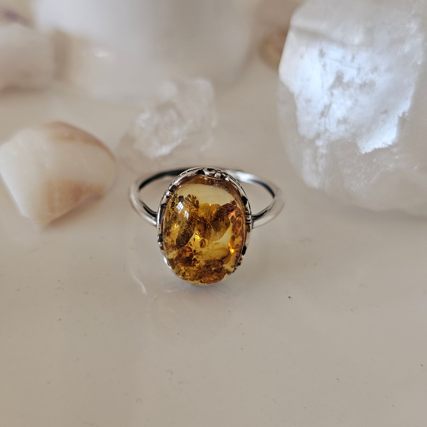 Sterling Silver Amber Ring- Style 03