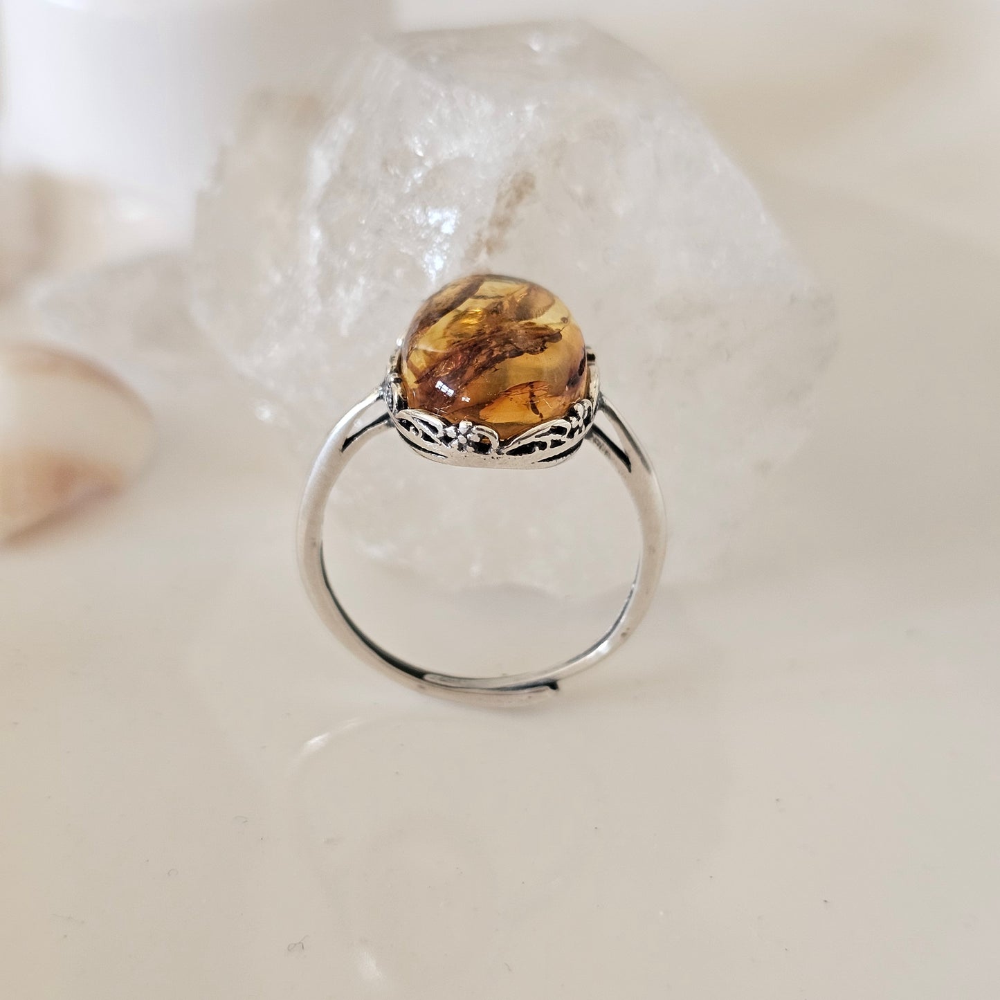 Sterling Silver Amber Ring- Style 03