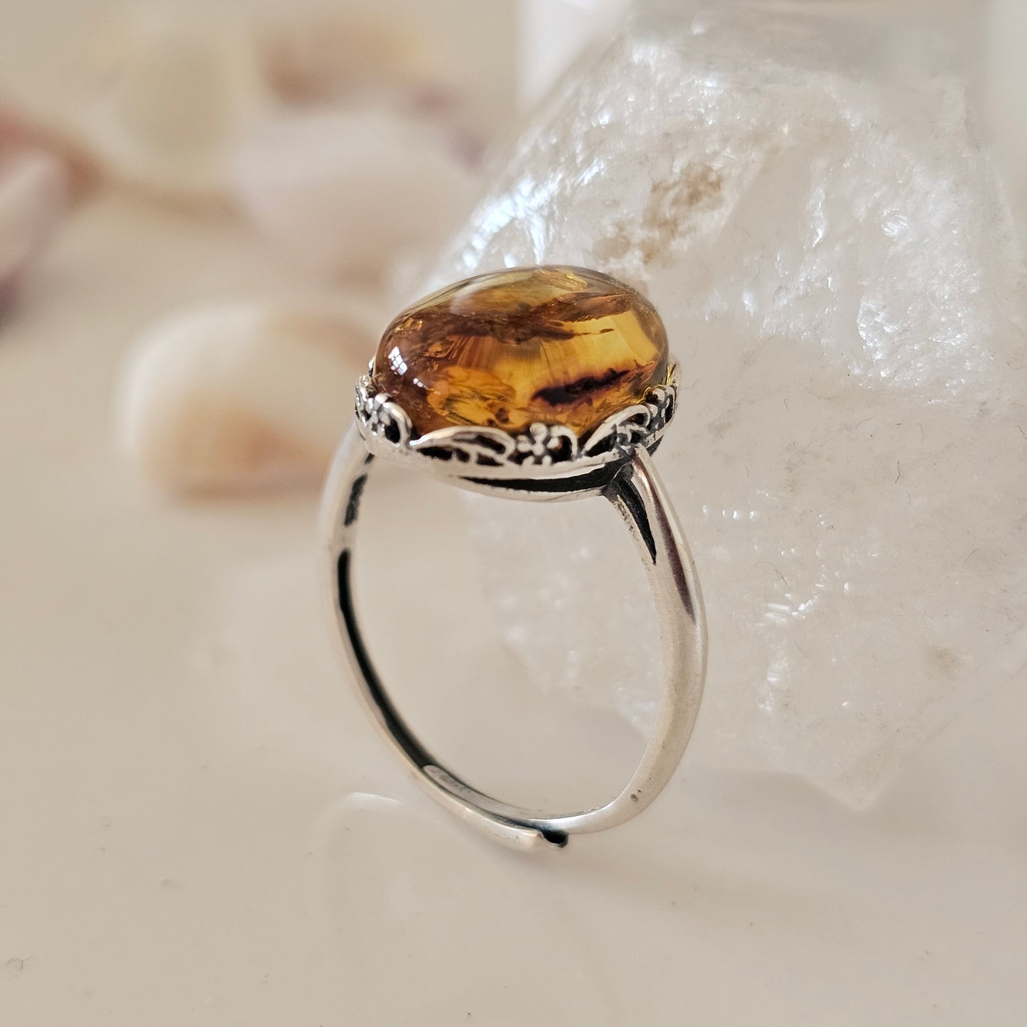 Sterling Silver Amber Ring- Style 03