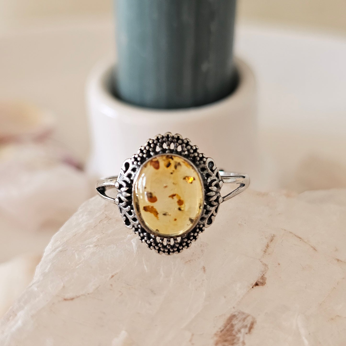 Sterling Silver Amber Ring- Style 02