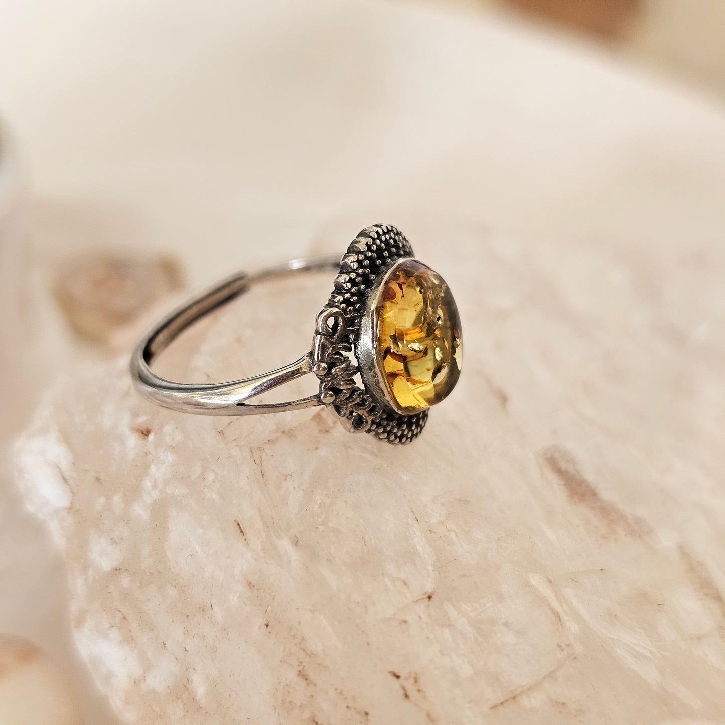 Sterling Silver Amber Ring- Style 02