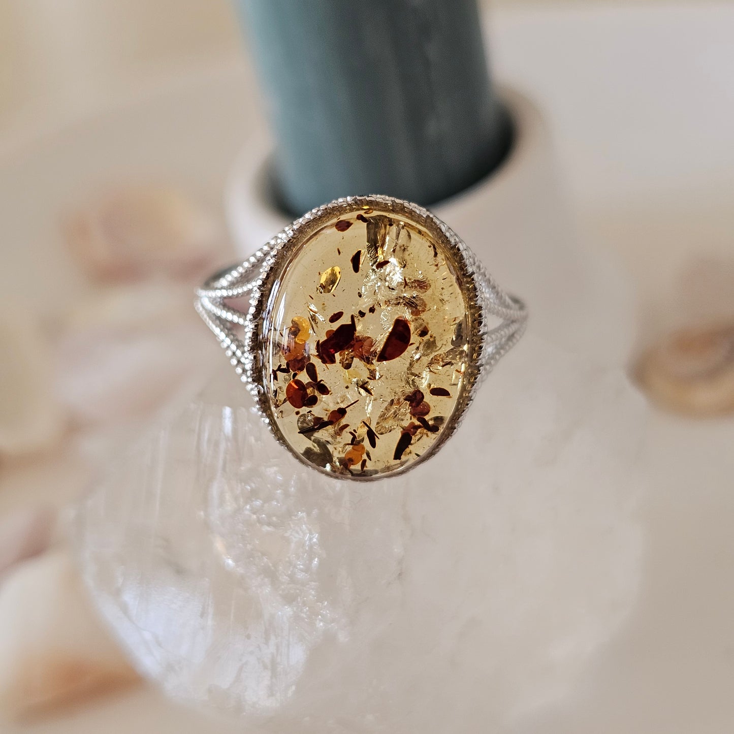 Sterling Silver Amber Ring- Style 09