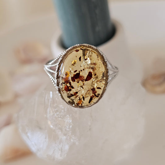 Sterling Silver Amber Ring- Style 09