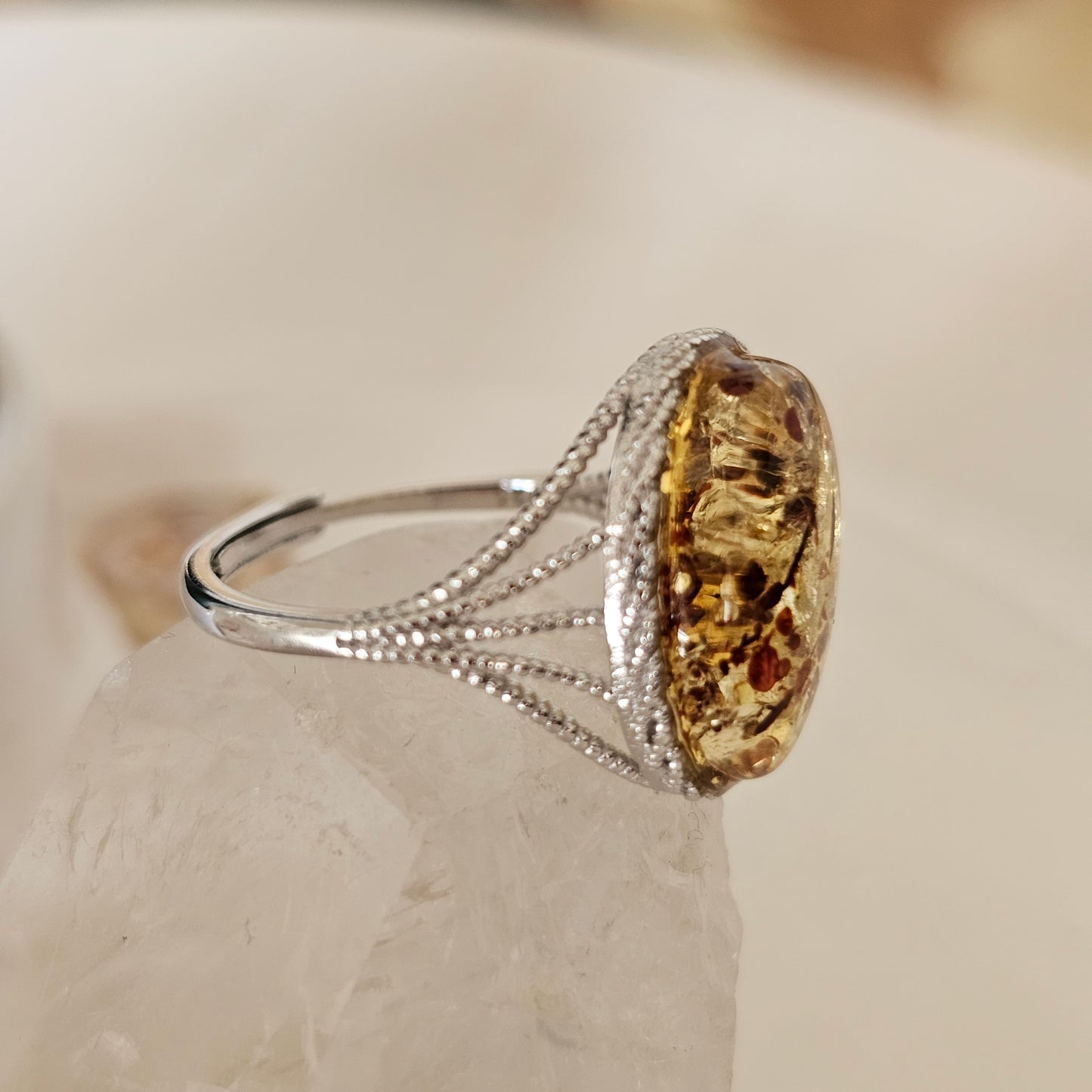Sterling Silver Amber Ring- Style 09