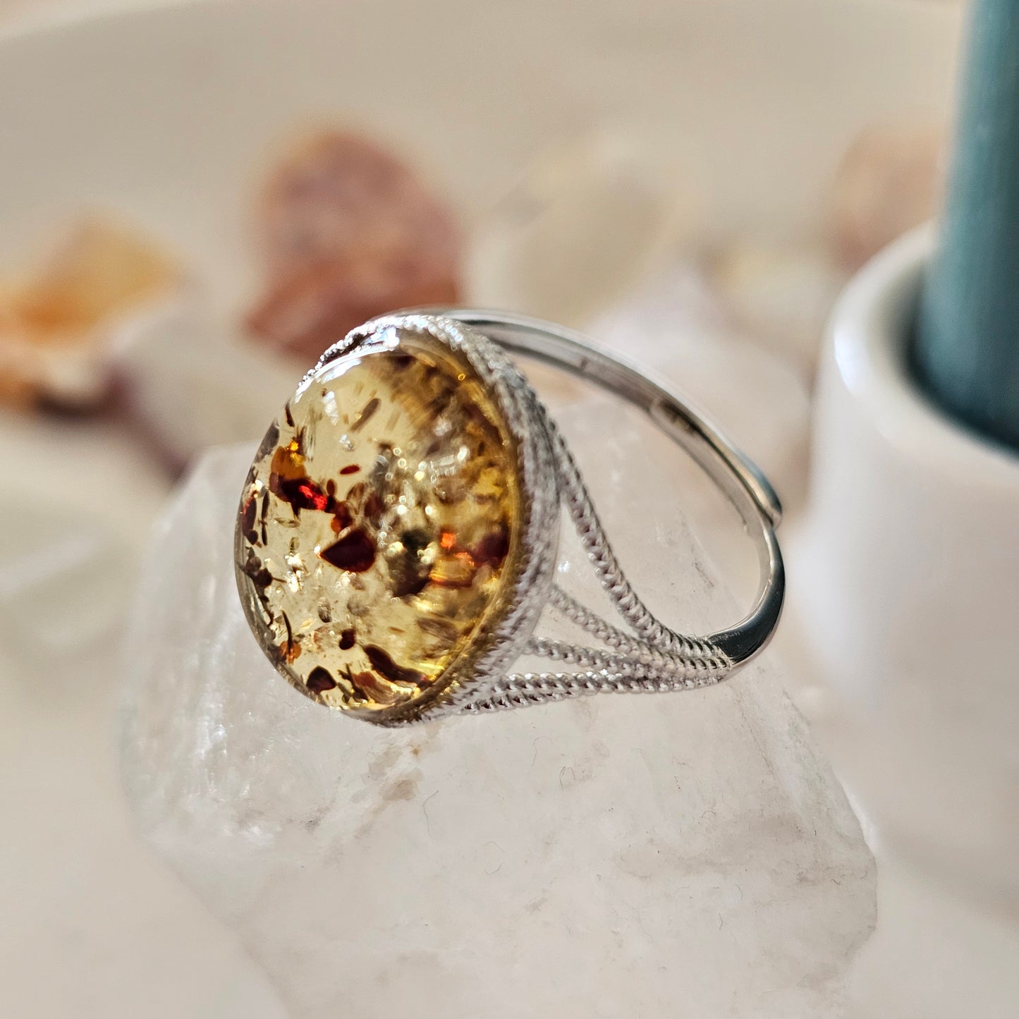Sterling Silver Amber Ring- Style 09