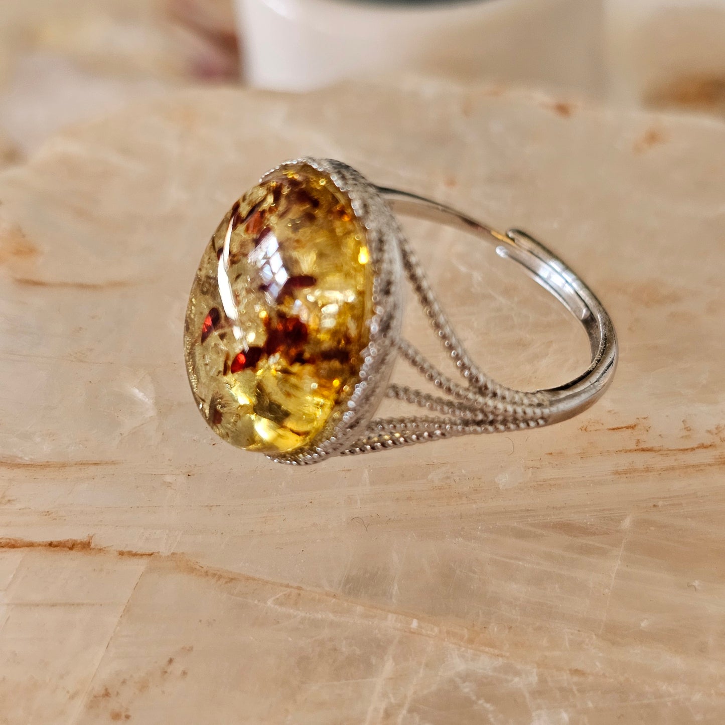 Sterling Silver Amber Ring- Style 09