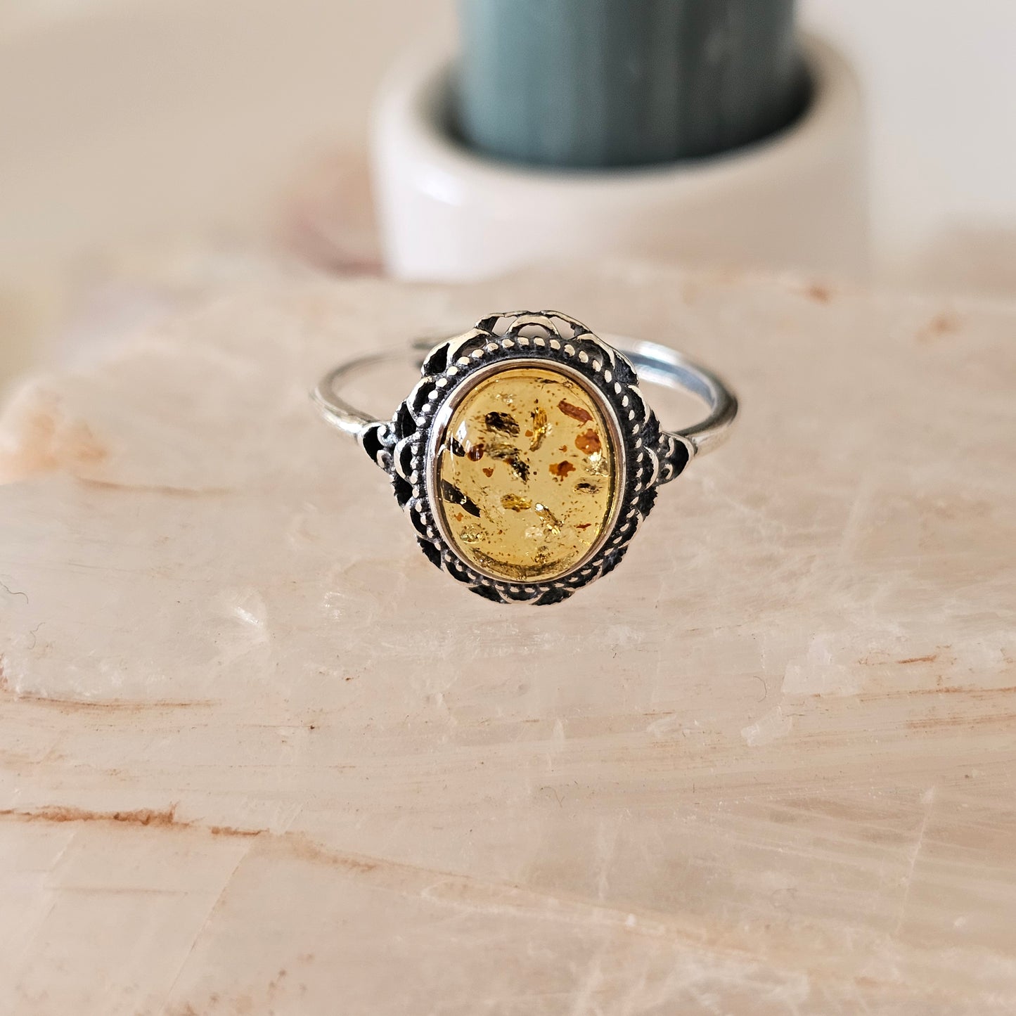 Sterling Silver Amber Ring- Style 10