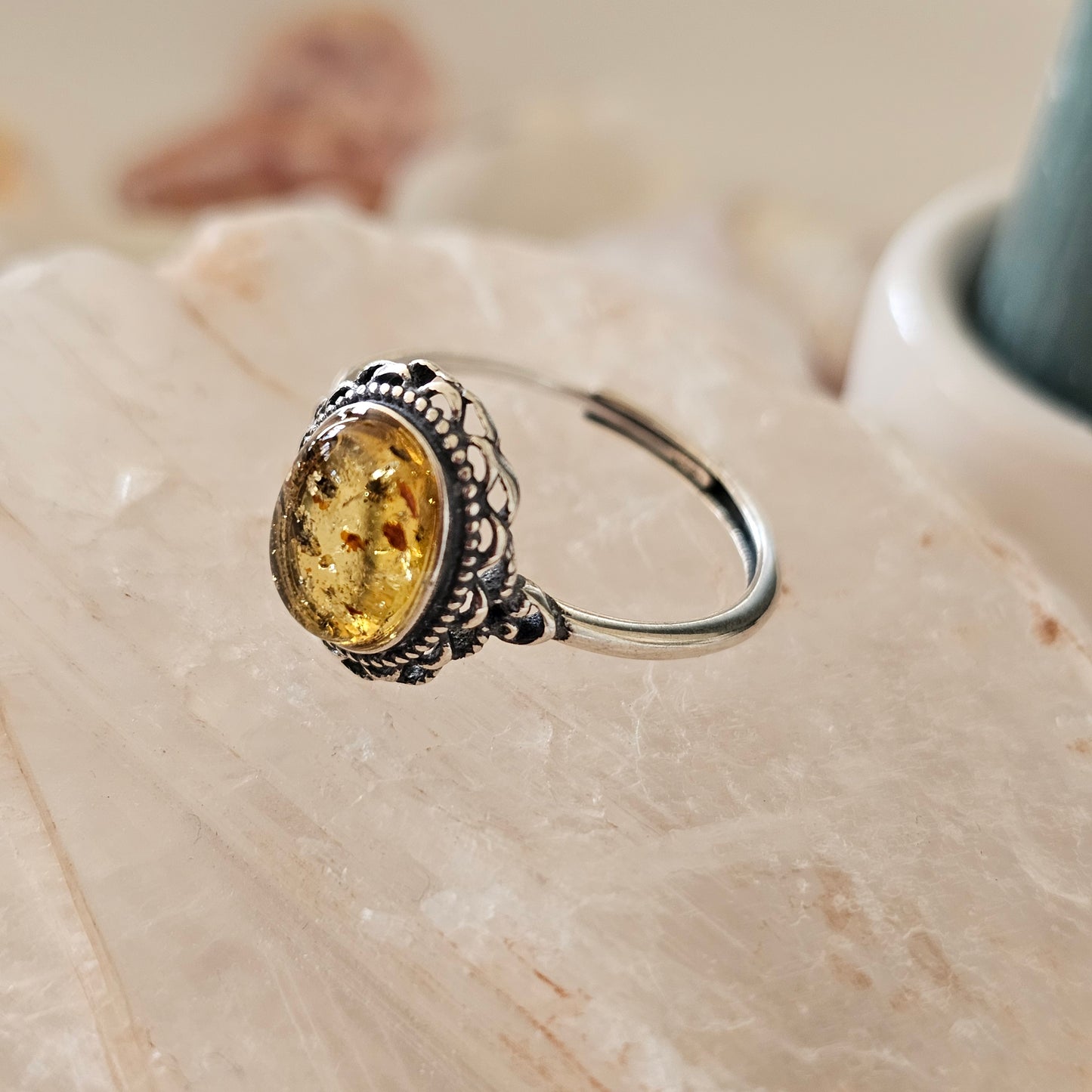 Sterling Silver Amber Ring- Style 10