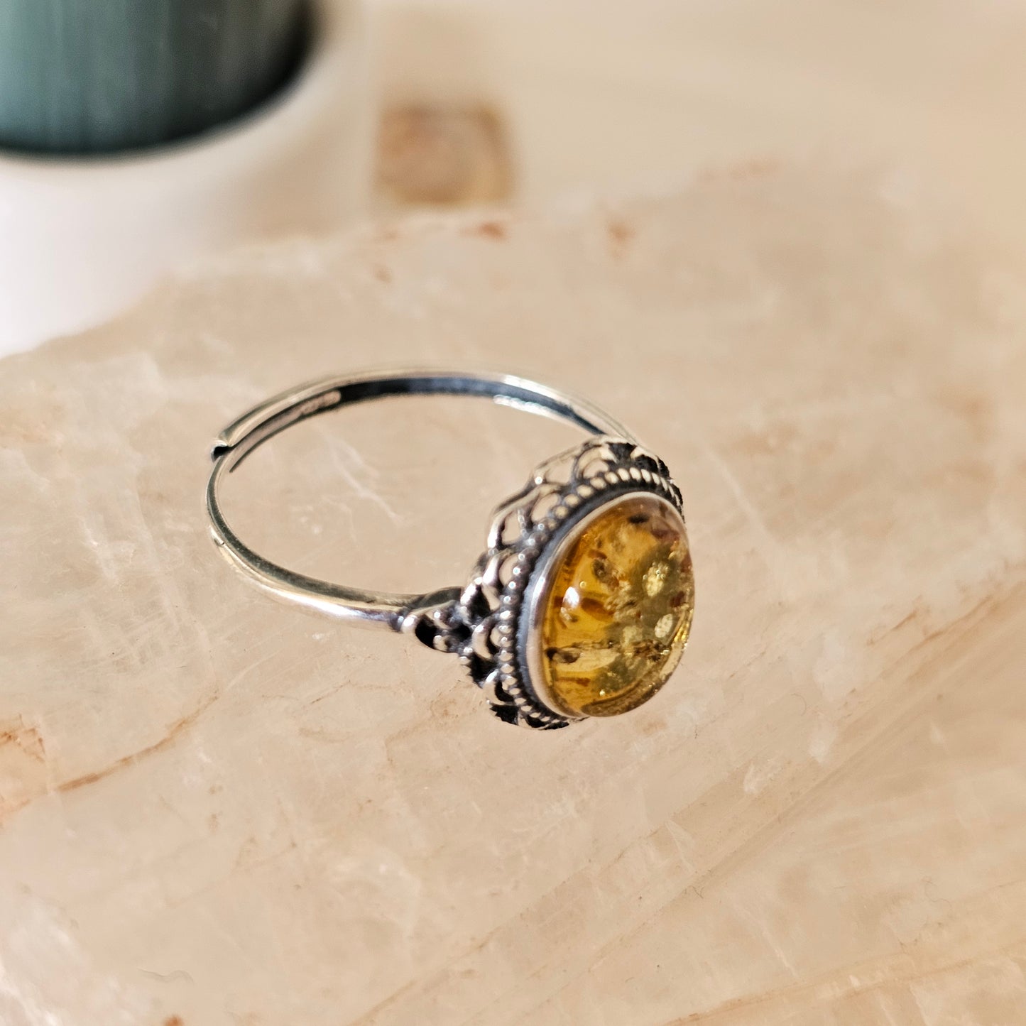 Sterling Silver Amber Ring- Style 10