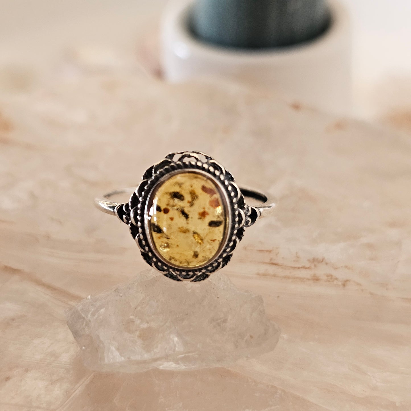 Sterling Silver Amber Ring- Style 10