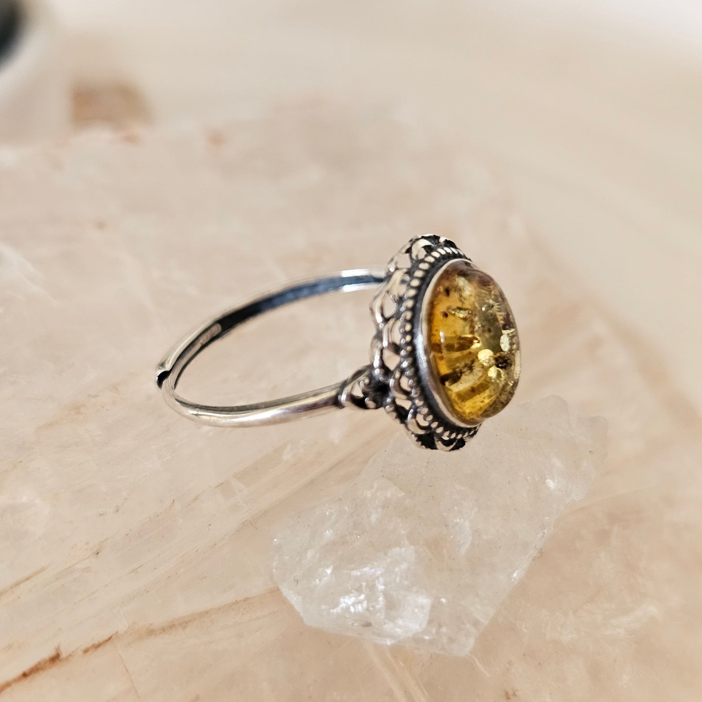 Sterling Silver Amber Ring- Style 10