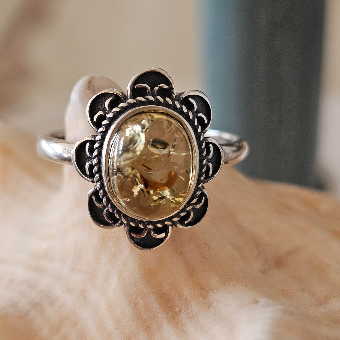 Sterling Silver Amber Ring- Style 07