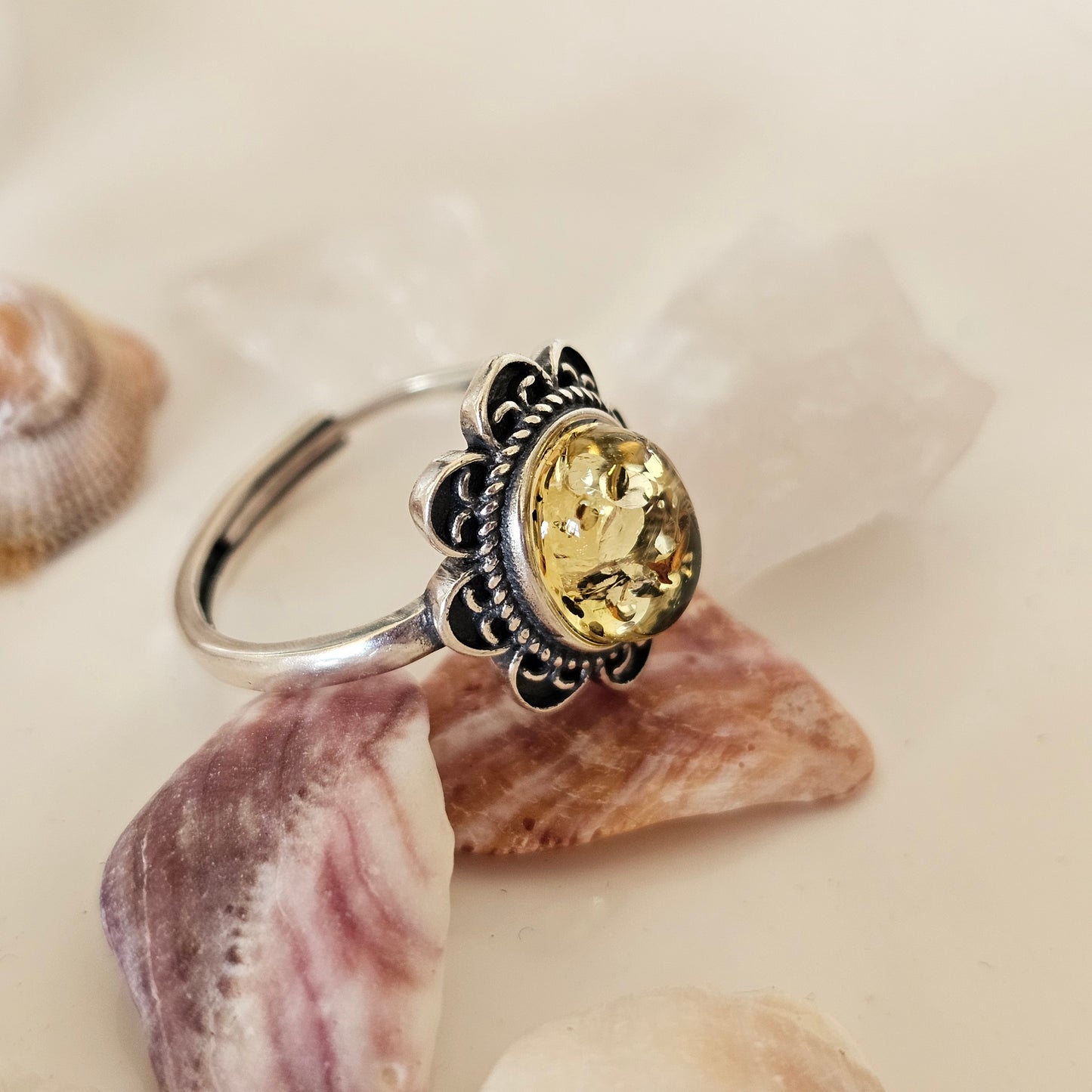 Sterling Silver Amber Ring- Style 07