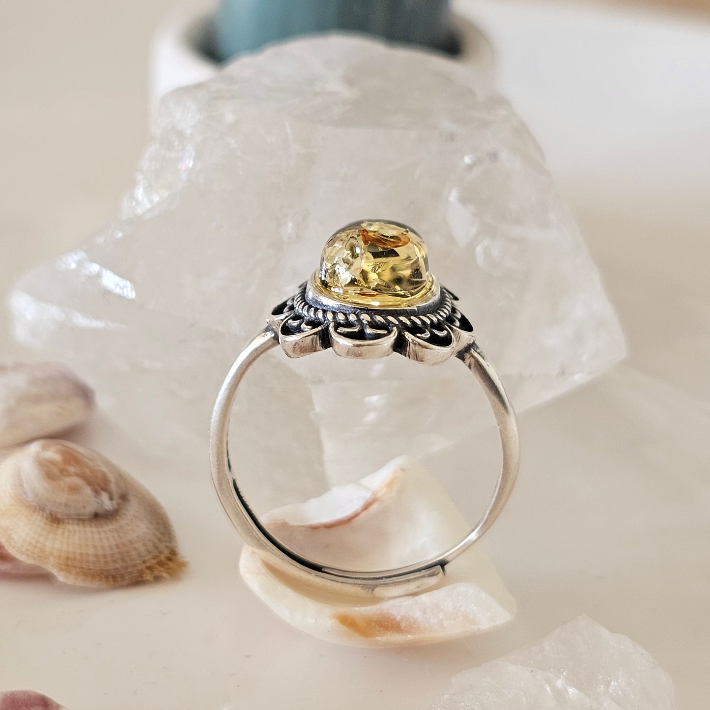 Sterling Silver Amber Ring- Style 07