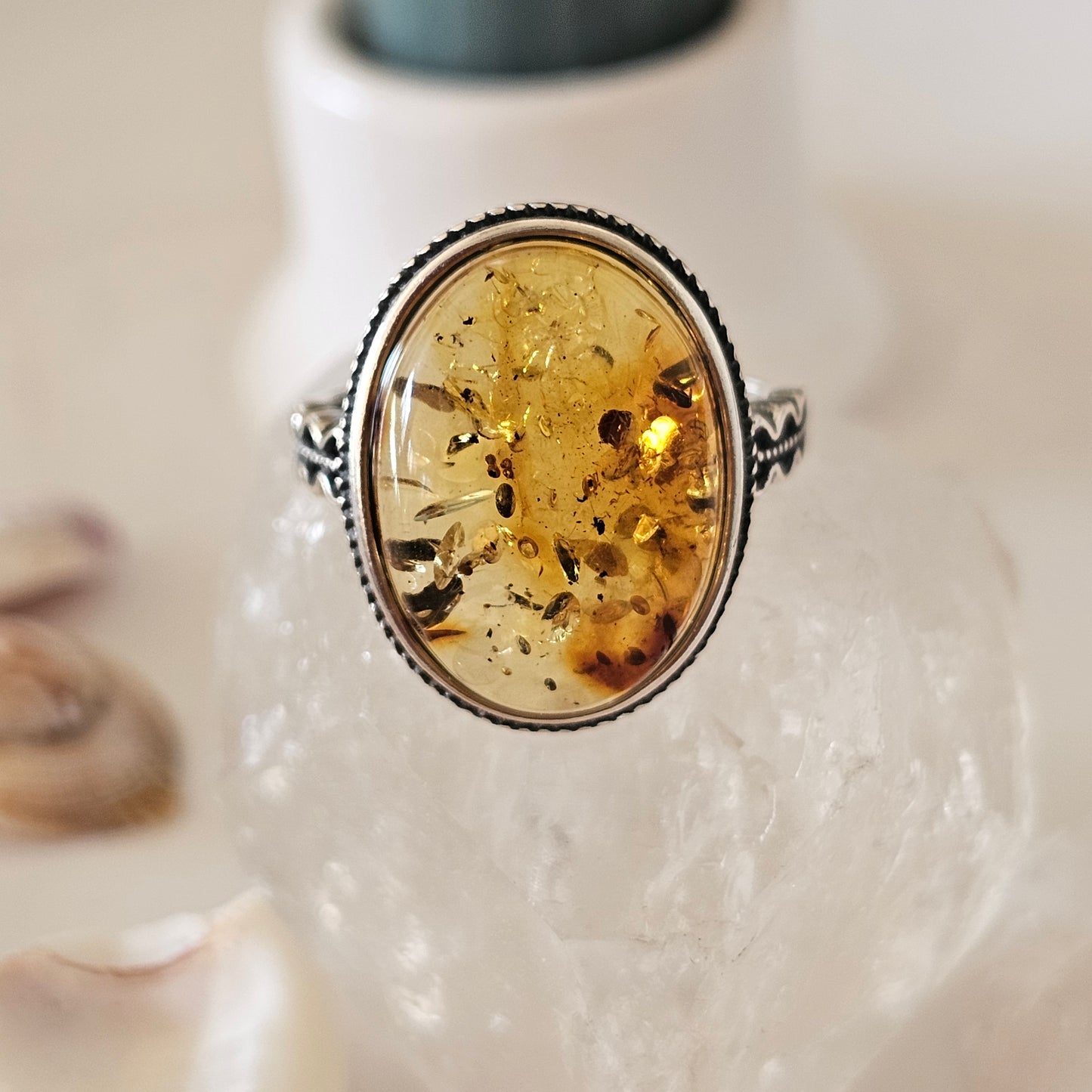 Sterling Silver Amber Ring- Style 05