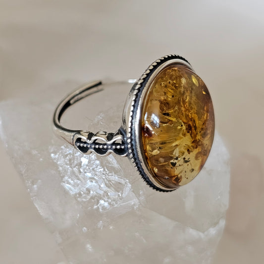 Sterling Silver Amber Ring- Style 05