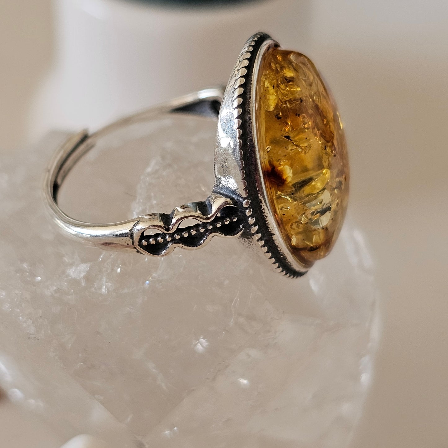 Sterling Silver Amber Ring- Style 05