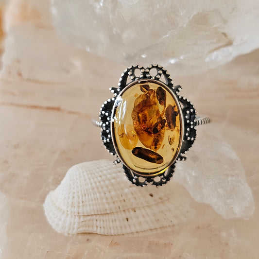 Sterling Silver Amber Ring- Style 06