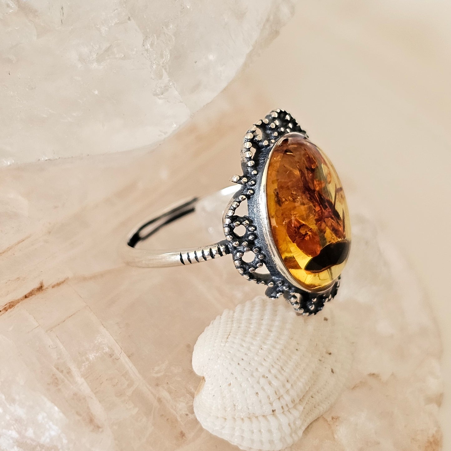 Sterling Silver Amber Ring- Style 06