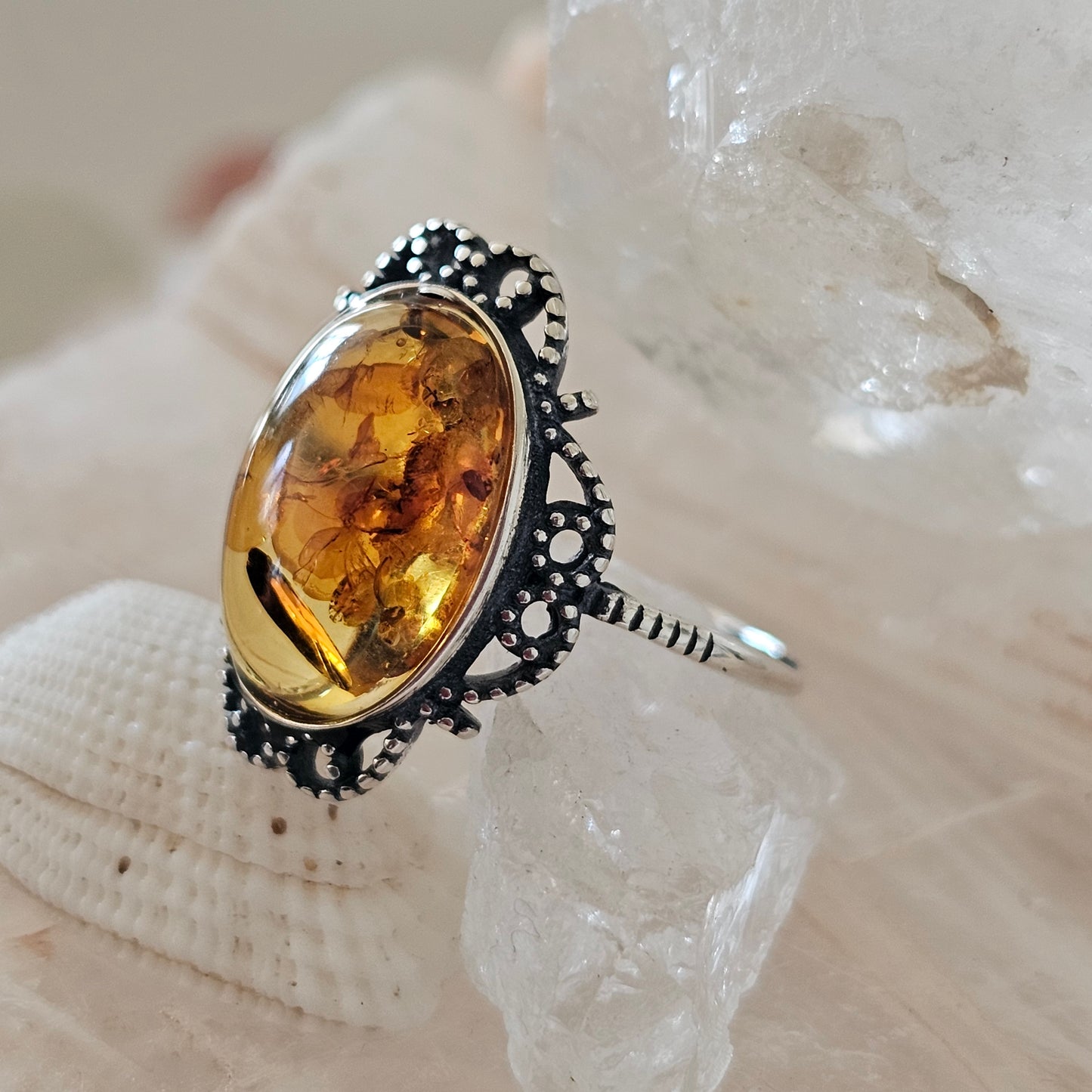 Sterling Silver Amber Ring- Style 06