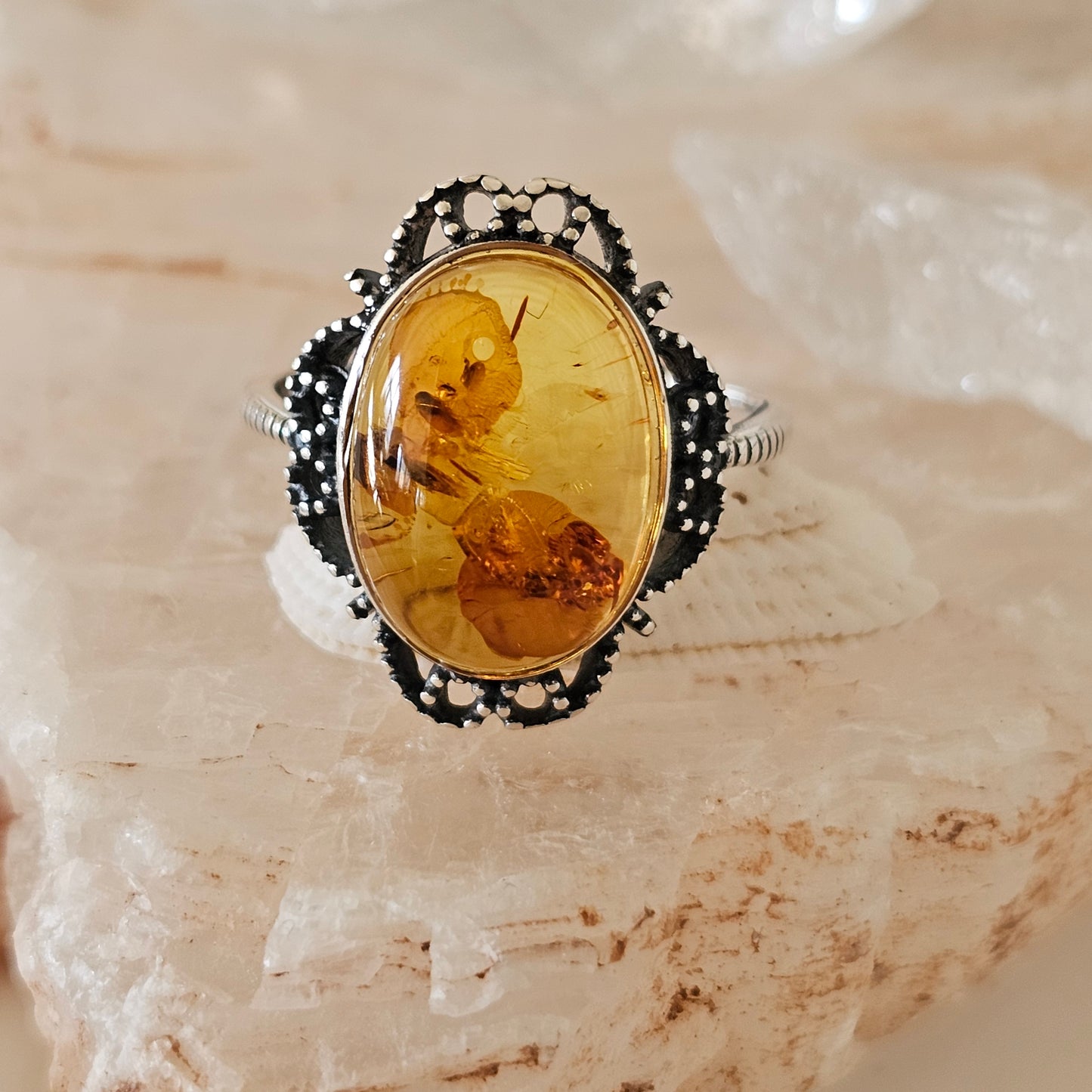 Sterling Silver Amber Ring- Style 06
