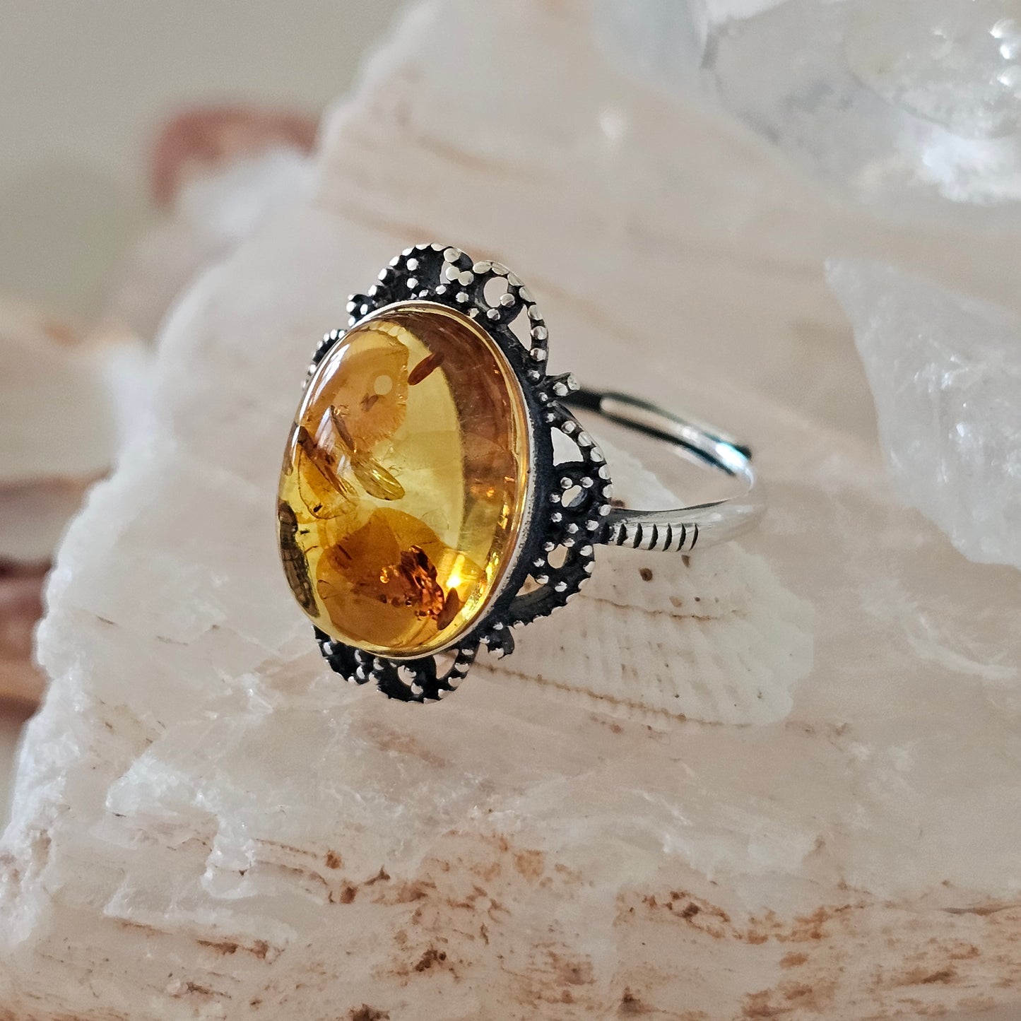 Sterling Silver Amber Ring- Style 06
