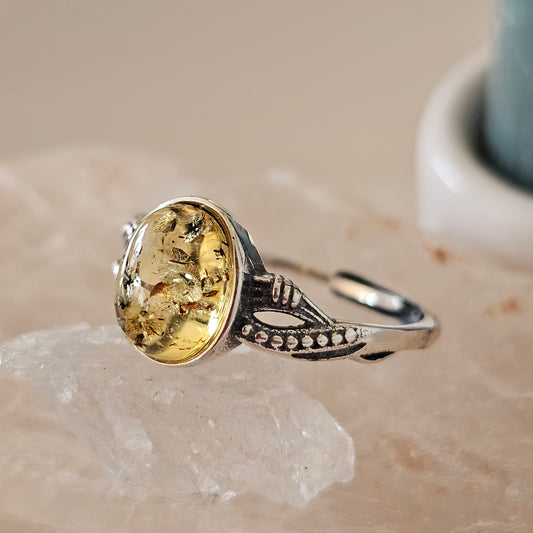 Sterling Silver Amber Ring- Style 08