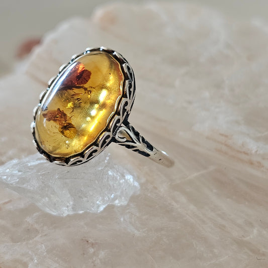 Sterling Silver Amber Ring- Style 04