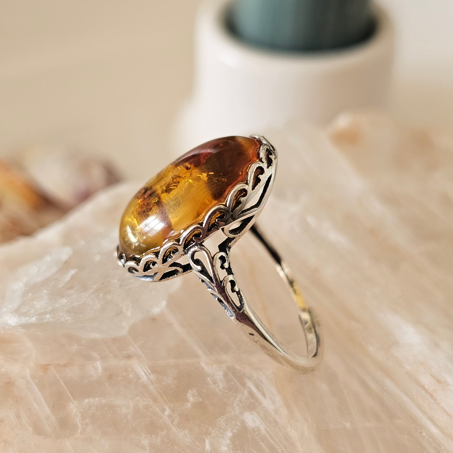 Sterling Silver Amber Ring- Style 04