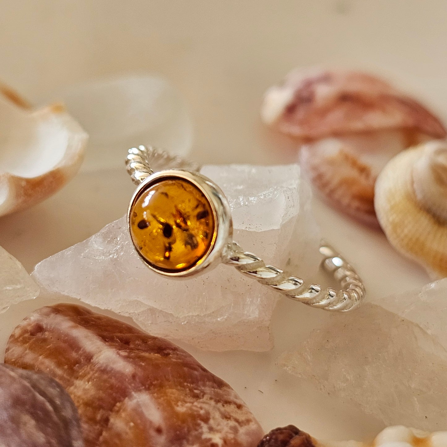 Sterling Silver Amber Ring- Style 11